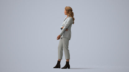 photogrammetry 3D woman business, realistic human model archviz FBX, three-quarter view render