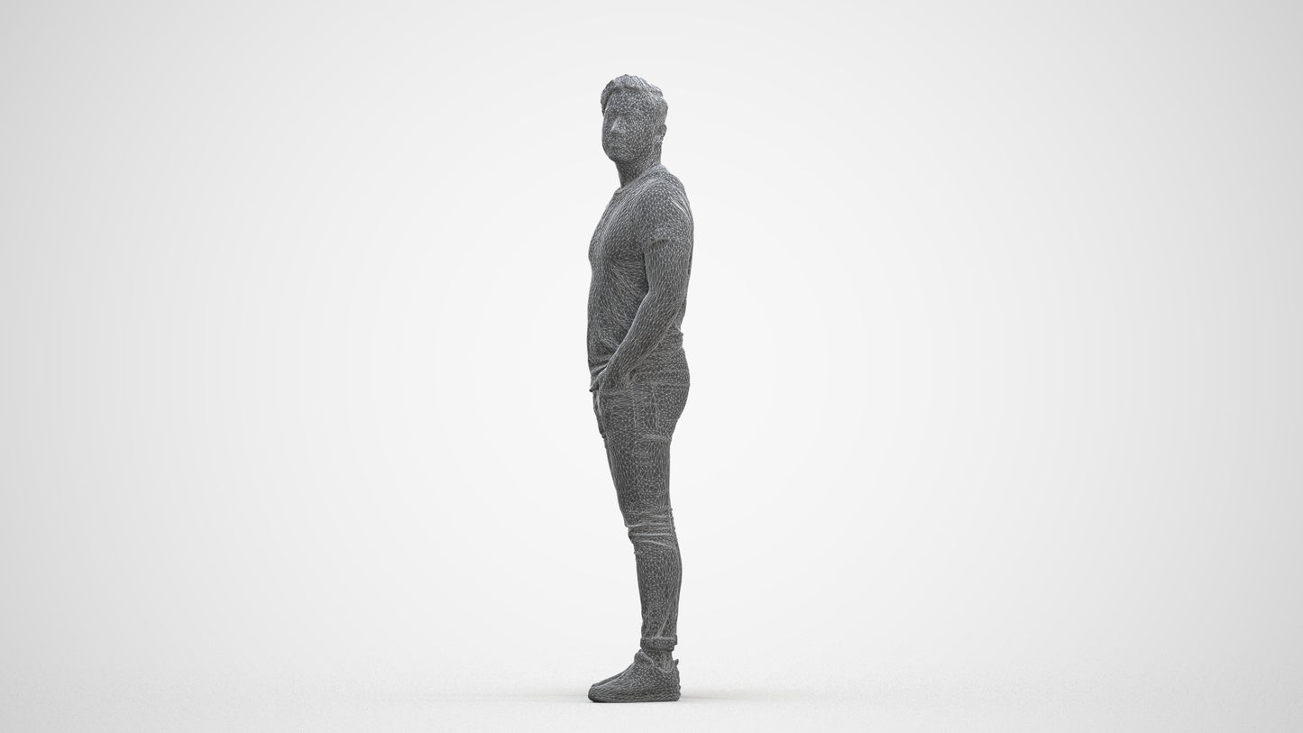 3D people model man casual standing, scanned human for 3ds Max rendering, three-quarter front view render