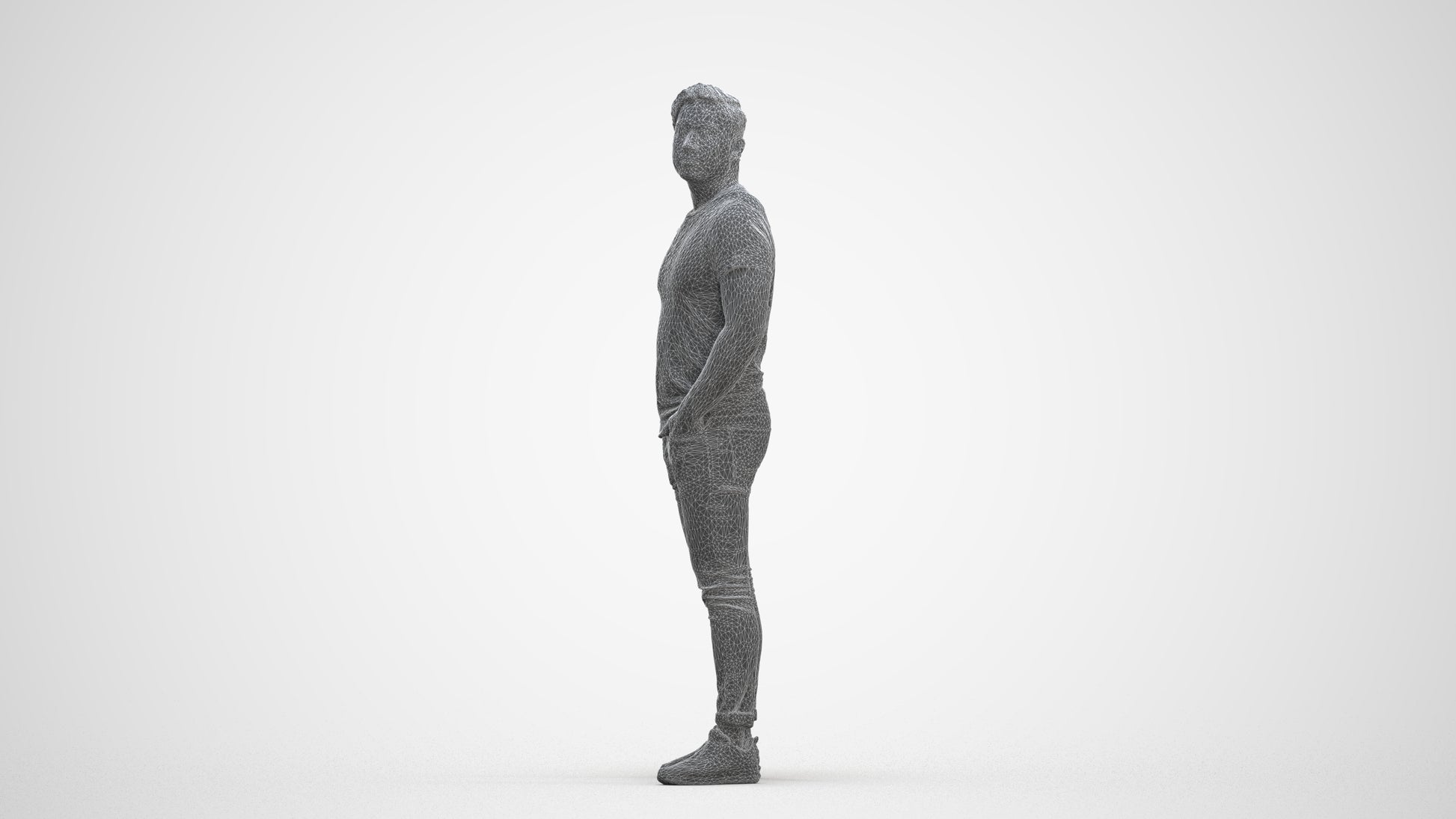 3D people model man casual standing, scanned human for 3ds Max rendering, three-quarter front view render