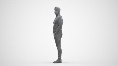 3D people model man casual standing, scanned human for 3ds Max rendering, three-quarter front view render