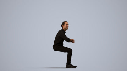 3D human model man casual sitting, photogrammetry scanned person for archviz, side view render