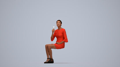 3D scanned senior woman sitting formal, photorealistic archviz people for Enscape and SketchUp, top-down view render