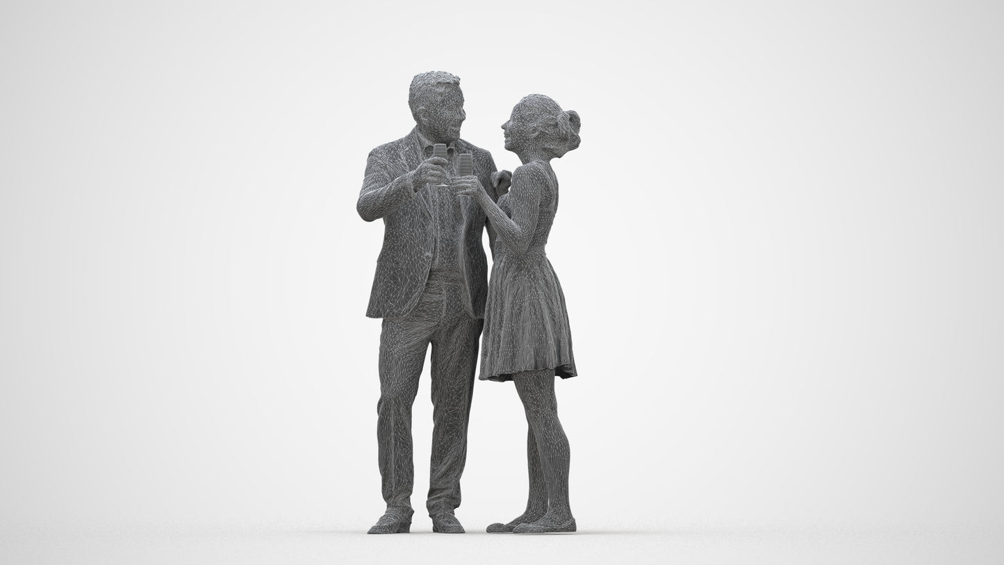 photogrammetry 3D woman formal couple, realistic human model archviz FBX, wireframe back view