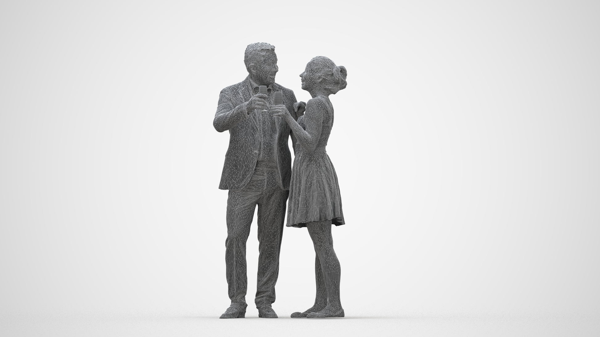 photogrammetry 3D woman formal couple, realistic human model archviz FBX, wireframe back view