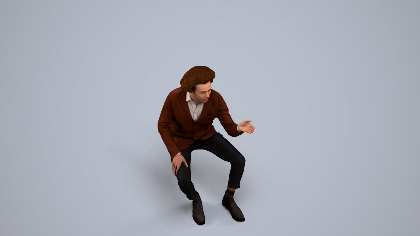 realistic 3D people man business sitting, render-ready for V-Ray and Corona, FBX OBJ, back view render