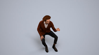 realistic 3D people man business sitting, render-ready for V-Ray and Corona, FBX OBJ, back view render