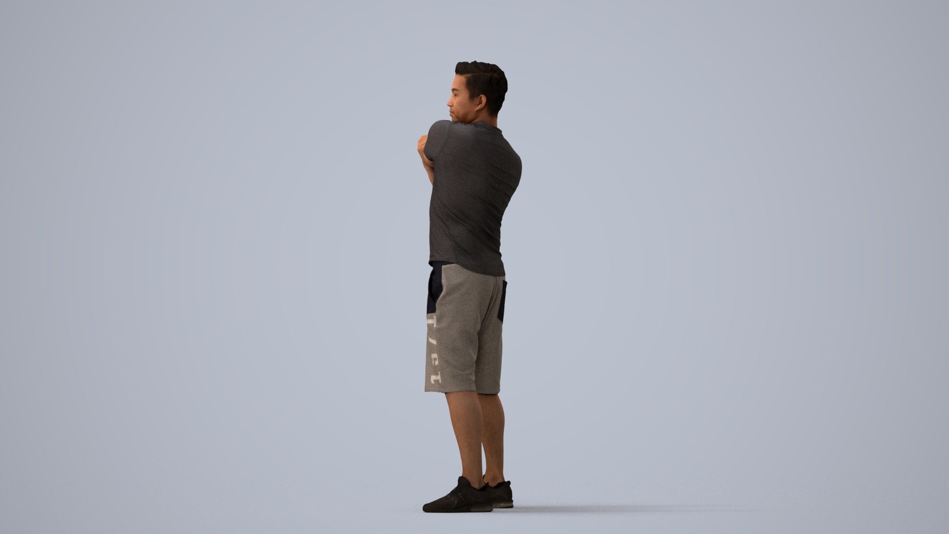 realistic 3D human man sport, archviz people FBX OBJ for Blender, three-quarter view render