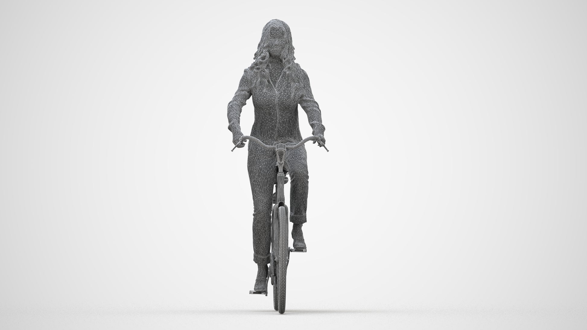 3D scanned woman cycling casual, photorealistic archviz people for Enscape and SketchUp, wireframe back view