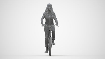 3D scanned woman cycling casual, photorealistic archviz people for Enscape and SketchUp, wireframe back view