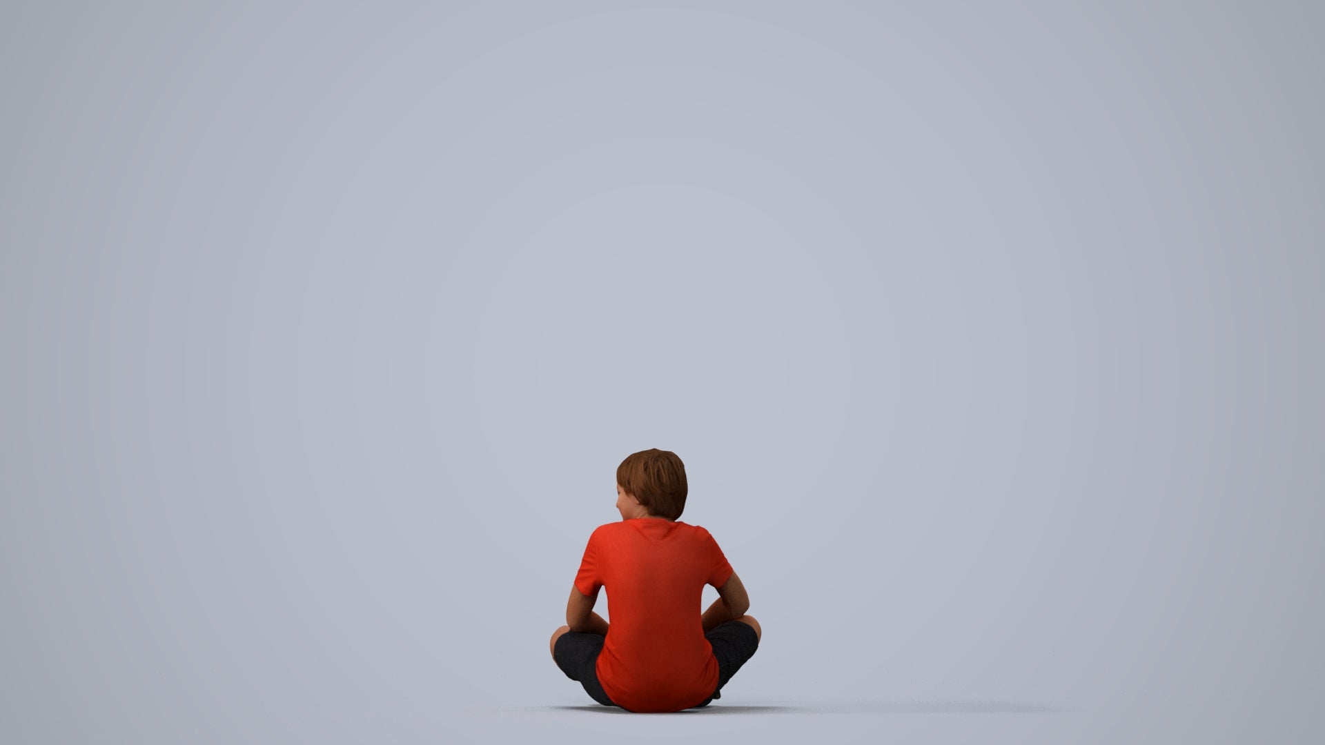 3D human model boy casual kids, photogrammetry scanned person for archviz, three-quarter view render