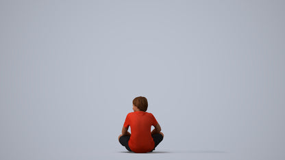 3D human model boy casual kids, photogrammetry scanned person for archviz, three-quarter view render