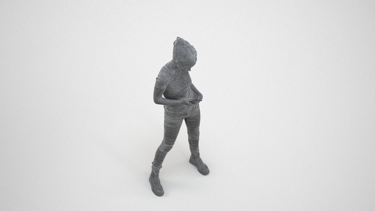photogrammetry 3D woman casual standing, realistic human model archviz FBX, wireframe three-quarter view