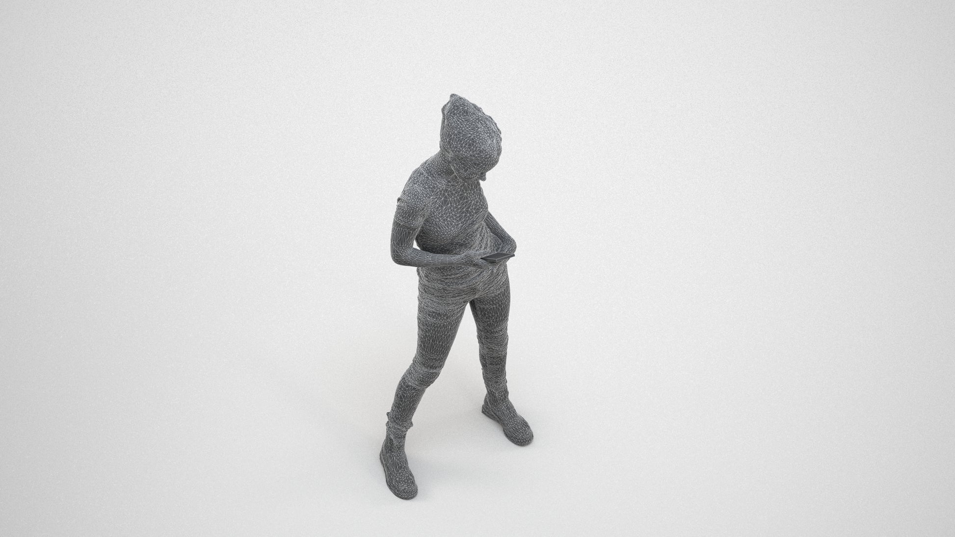 photogrammetry 3D woman casual standing, realistic human model archviz FBX, wireframe three-quarter view
