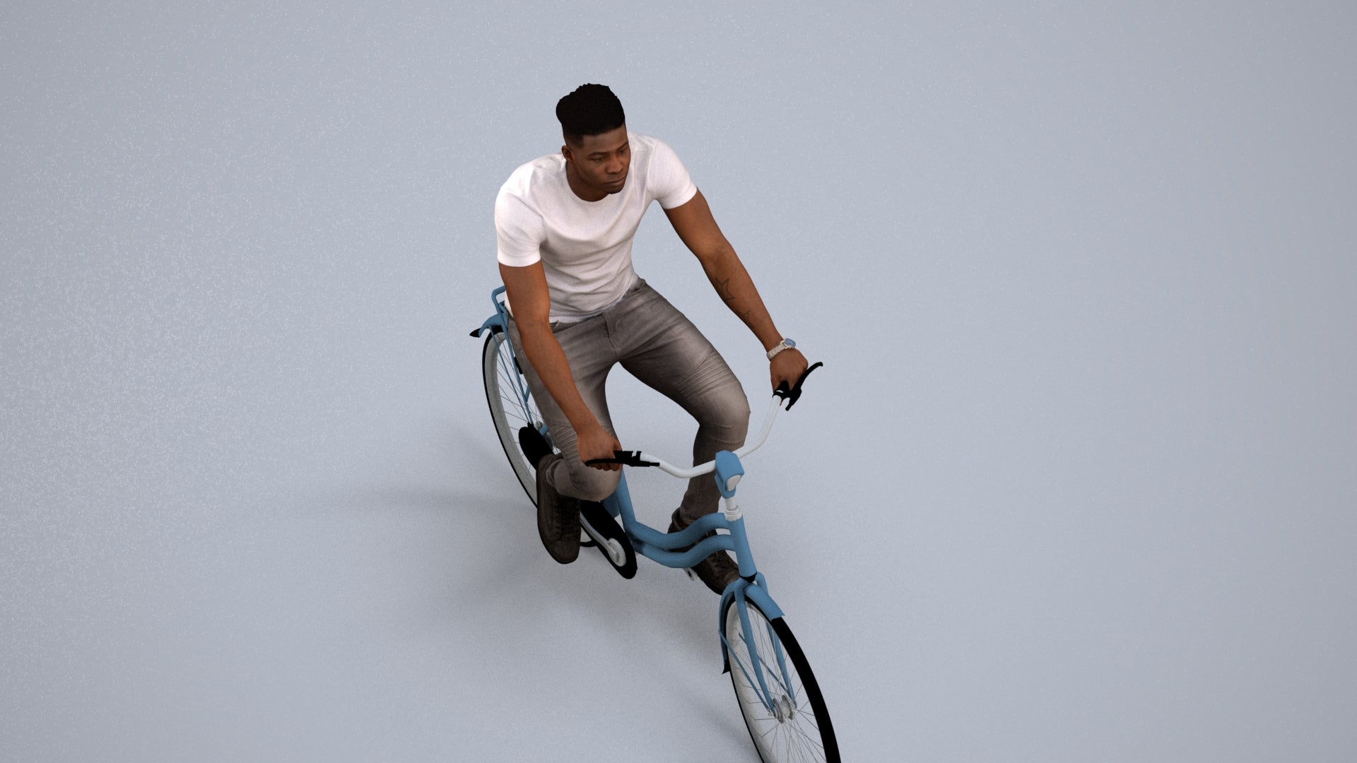 scanned 3D man casual cycling, photogrammetry people for Enscape and V-Ray, back view render