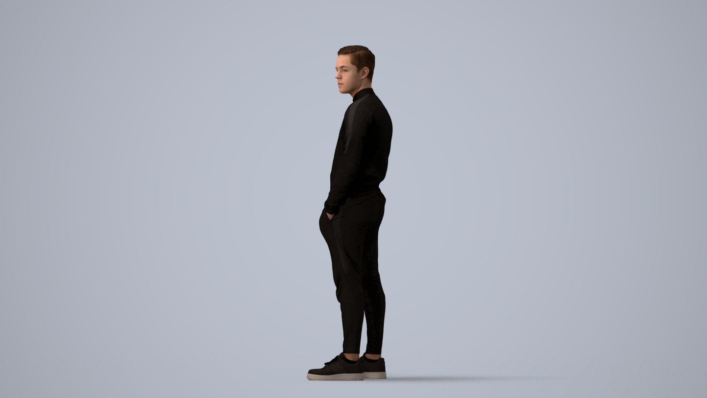 3D scanned boy kids casual, photorealistic archviz people for Enscape and SketchUp, three-quarter view render