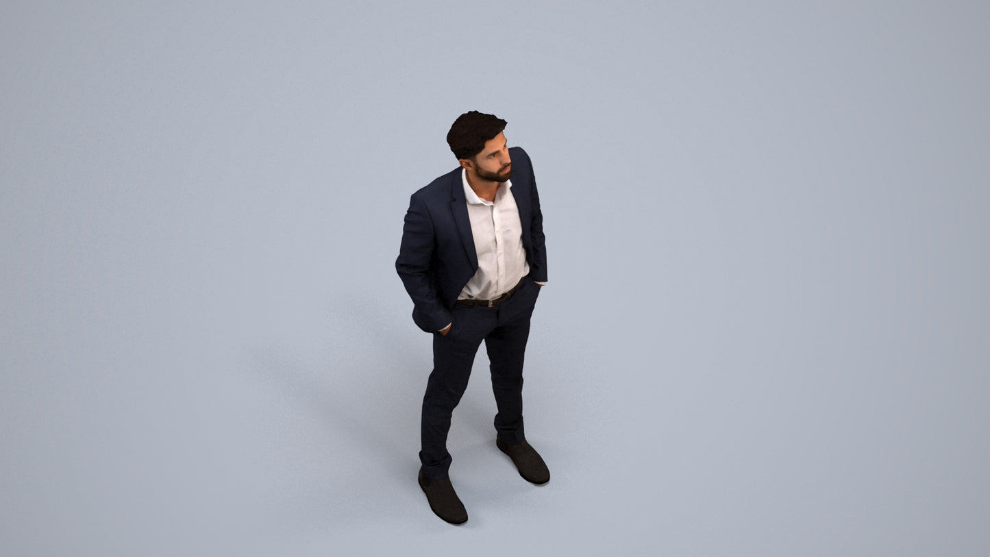 scanned 3D man business, photogrammetry people for Enscape and V-Ray, back view render