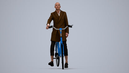 3D people model man business cycling, scanned human for 3ds Max rendering, top-down view render
