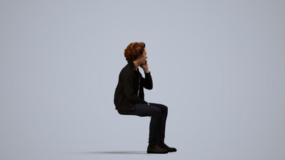 3D people model man casual sitting, scanned human for 3ds Max rendering, side view render