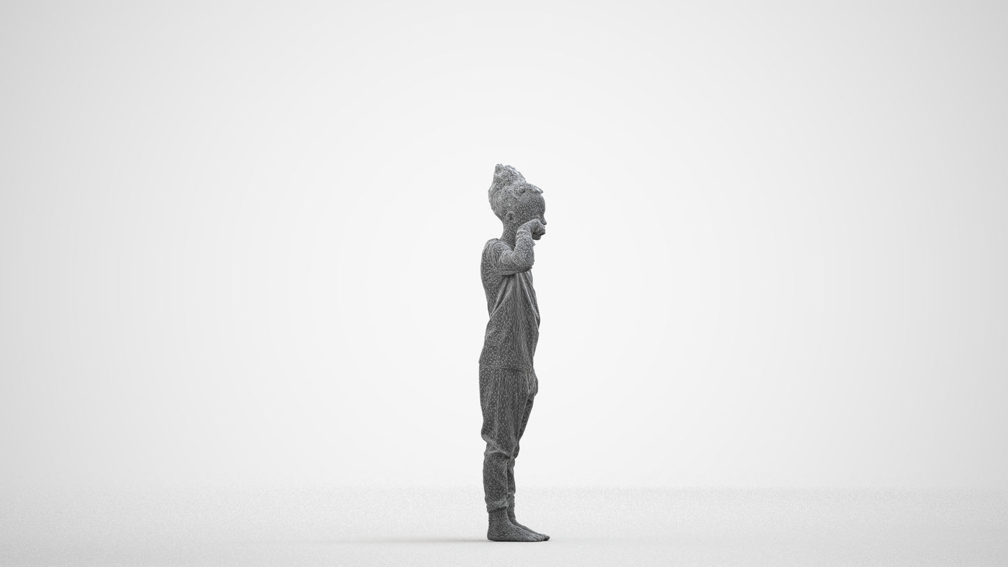 3D human model girl kids, photogrammetry scanned person for archviz, wireframe side view