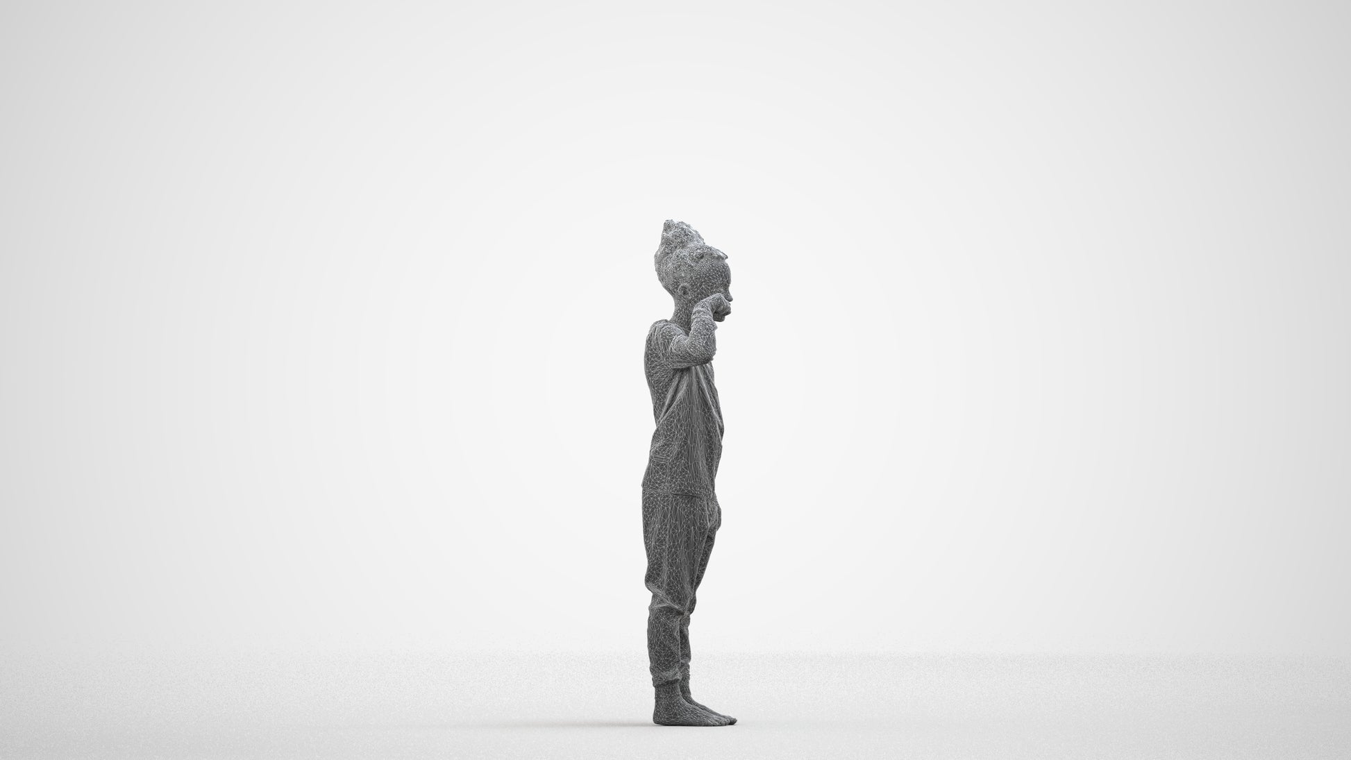 3D human model girl kids, photogrammetry scanned person for archviz, wireframe side view