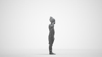 3D human model girl kids, photogrammetry scanned person for archviz, wireframe side view