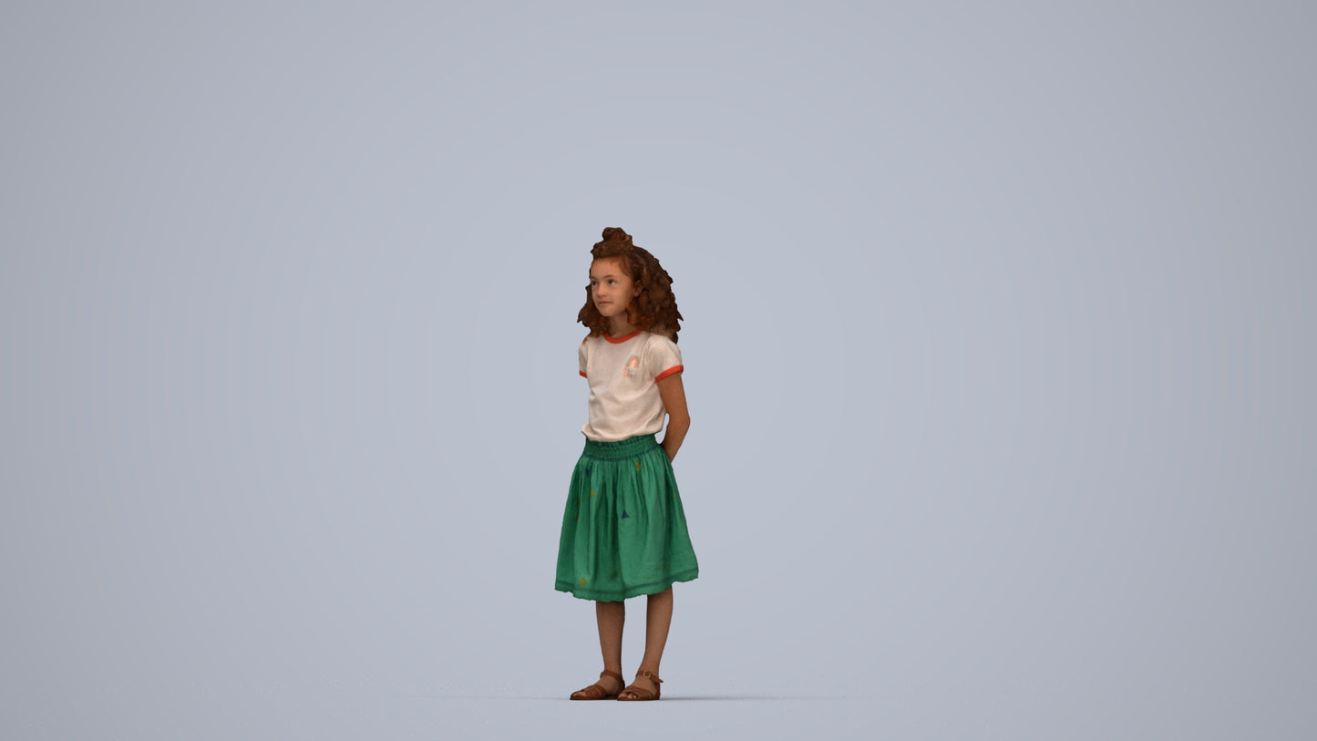 photogrammetry 3D girl casual kids, realistic human model archviz FBX, top-down view render