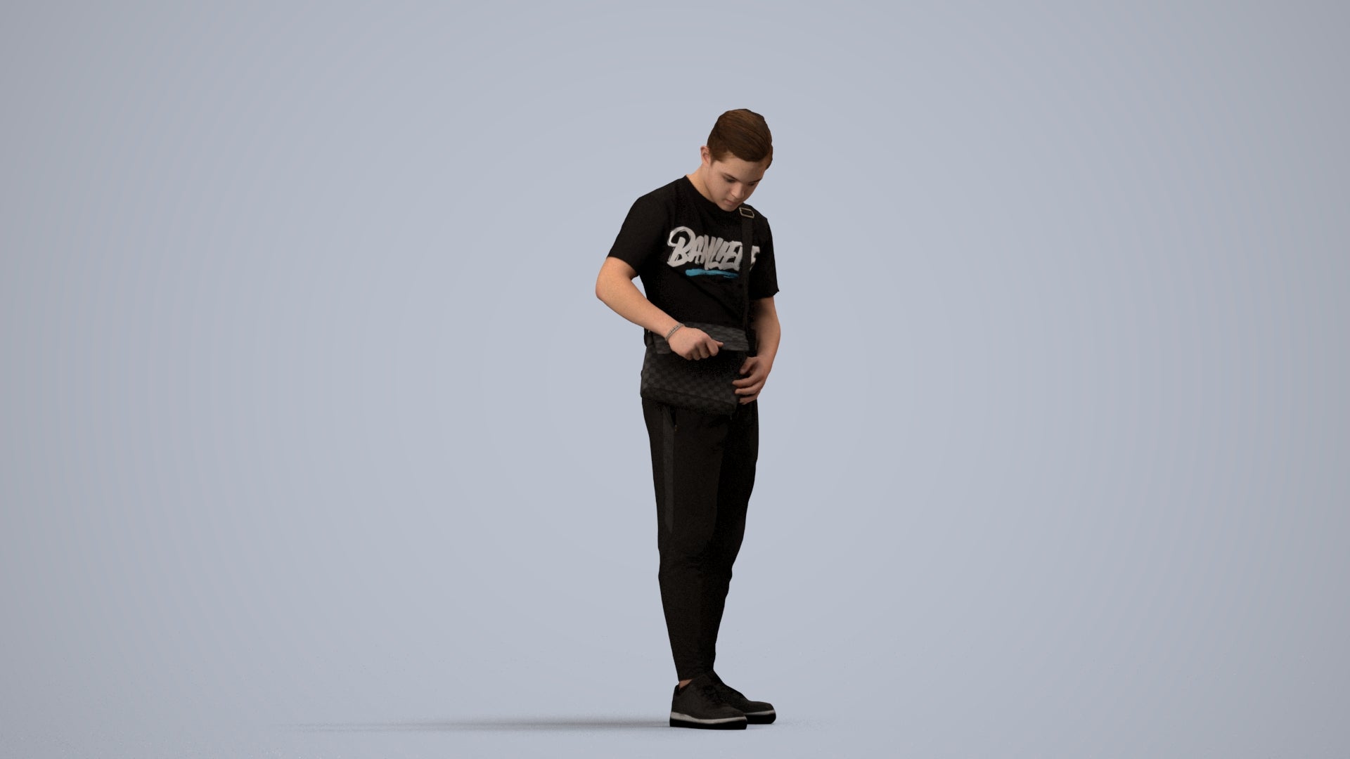 realistic 3D human boy casual kids, archviz people FBX OBJ for Blender, side view render