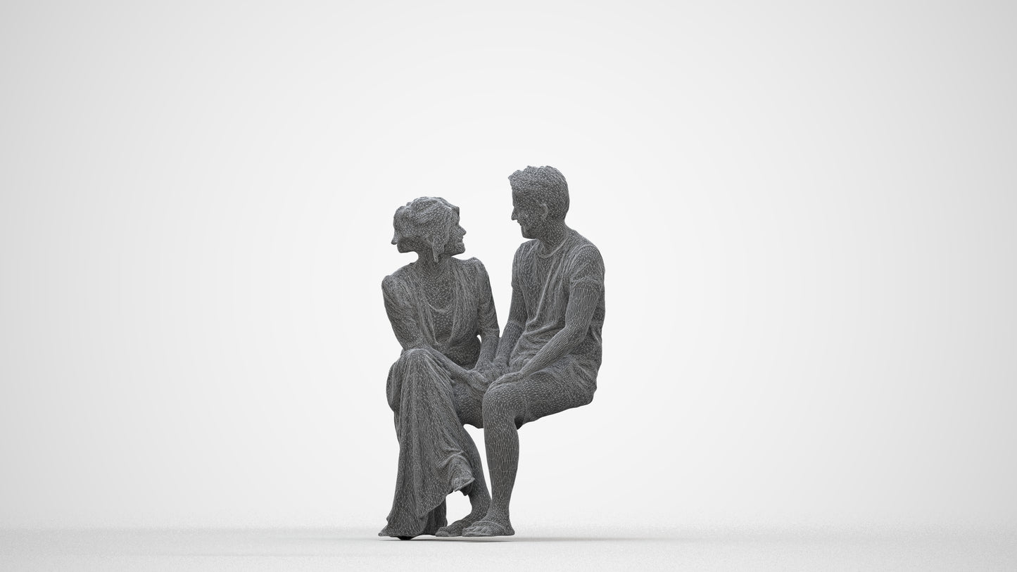 scanned 3D senior woman casual couple, photogrammetry people for Enscape and V-Ray, wireframe back view