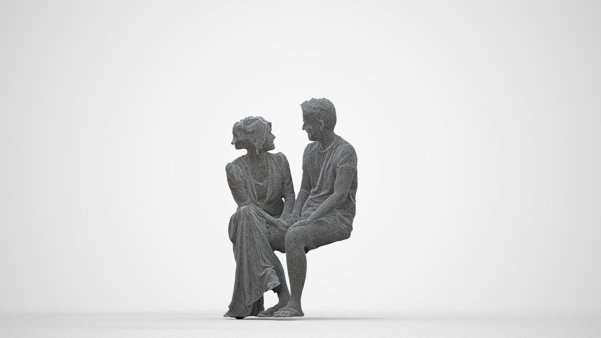 scanned 3D senior woman casual couple, photogrammetry people for Enscape and V-Ray, wireframe back view