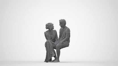 scanned 3D senior woman casual couple, photogrammetry people for Enscape and V-Ray, wireframe back view