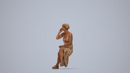 3D scanned senior woman sitting, photorealistic archviz people for Enscape and SketchUp, top-down view render