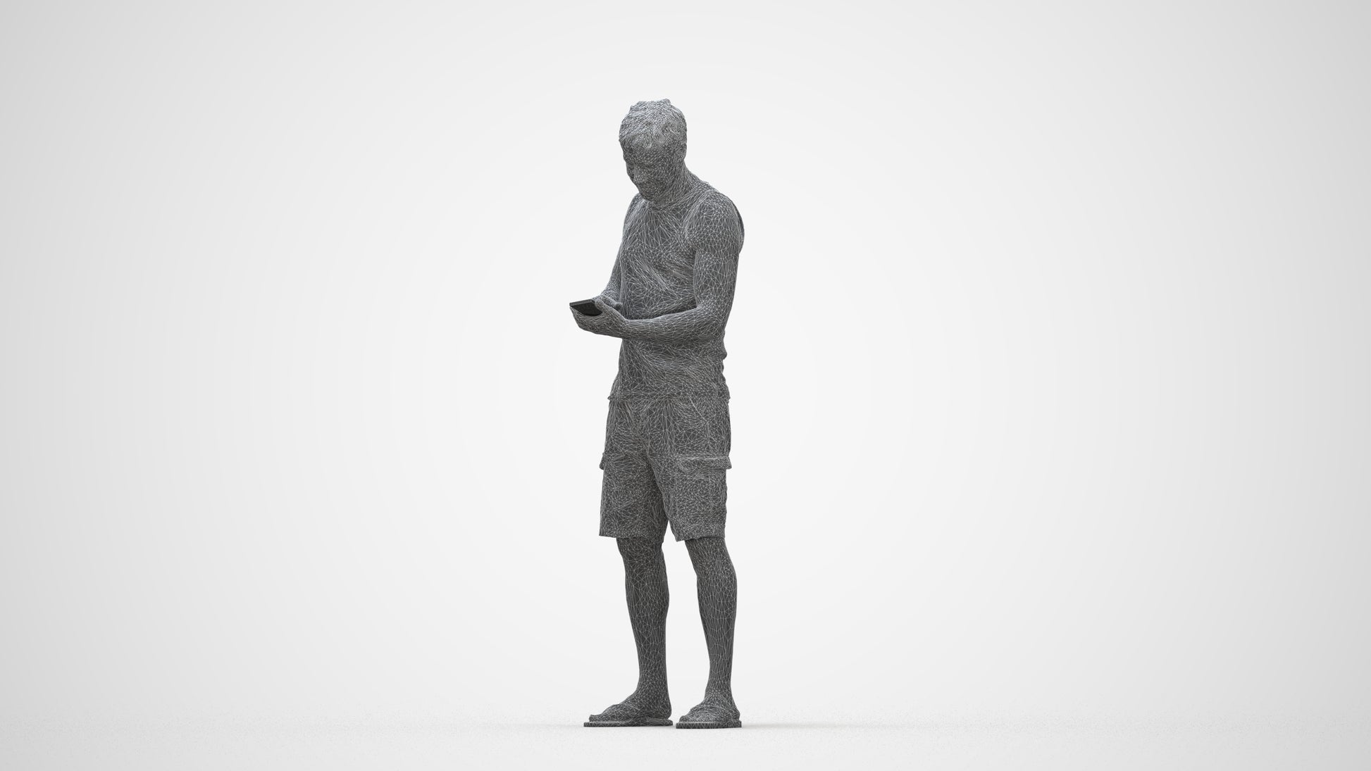 photogrammetry 3D man casual standing, realistic human model archviz FBX, wireframe back view