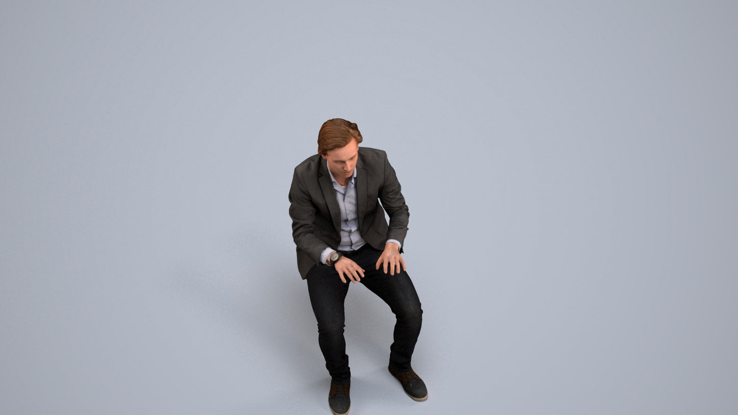 scanned 3D man business, photogrammetry people for Enscape and V-Ray, back view render