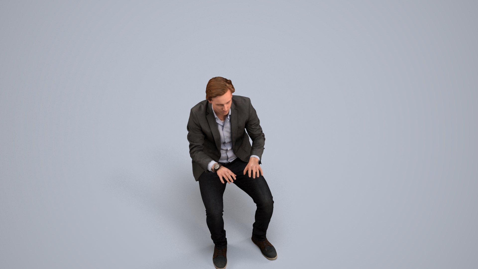 scanned 3D man business, photogrammetry people for Enscape and V-Ray, back view render