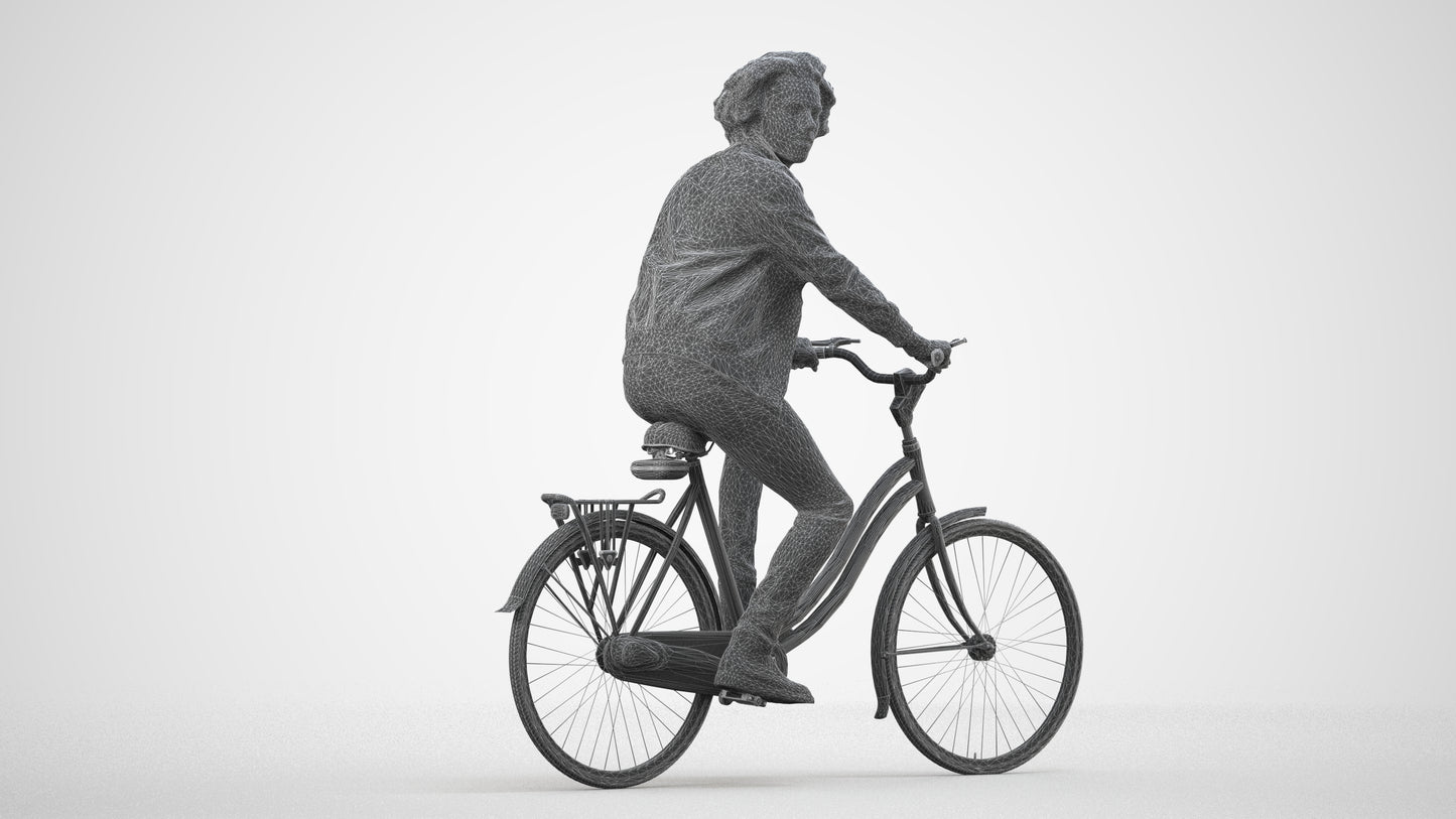 scanned 3D man casual cycling, photogrammetry people for Enscape and V-Ray, wireframe side view