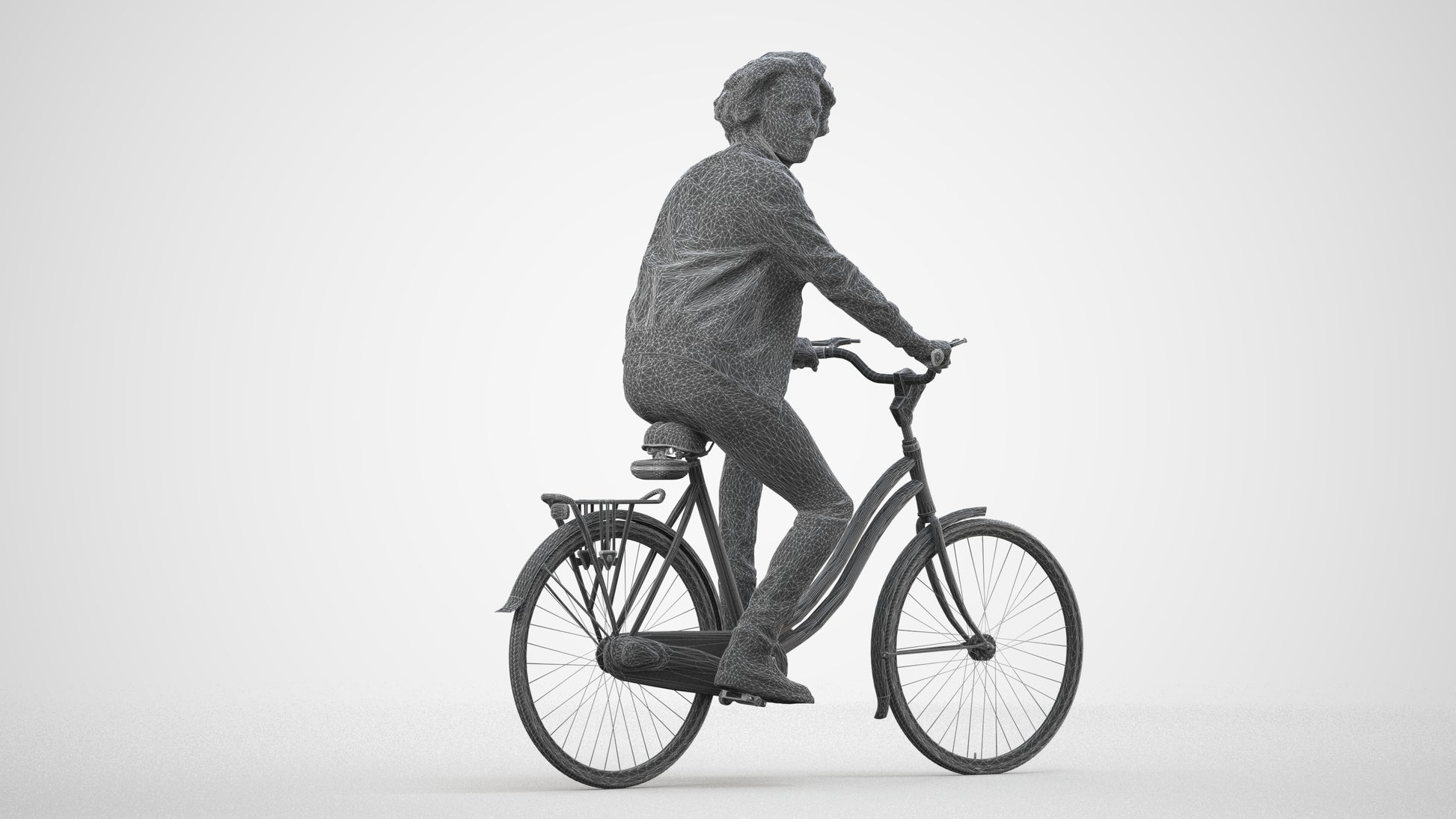 scanned 3D man casual cycling, photogrammetry people for Enscape and V-Ray, wireframe side view