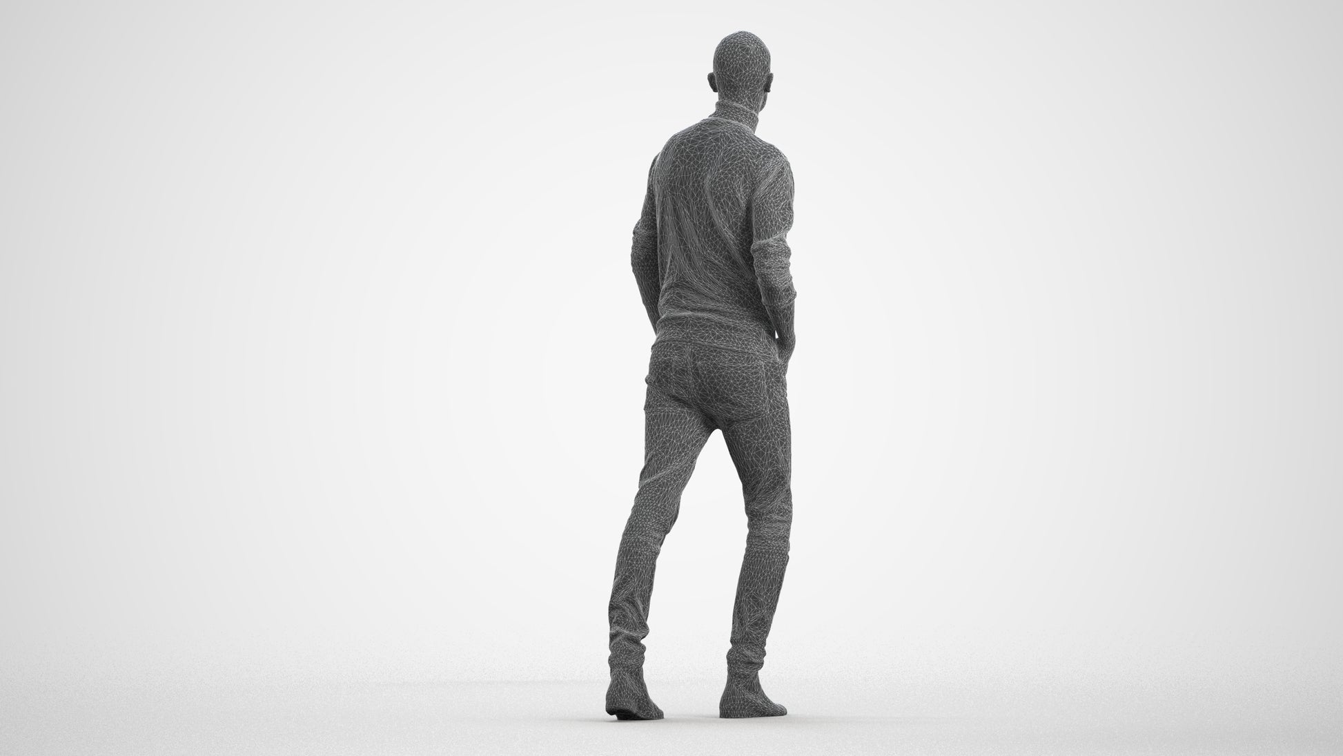 photogrammetry 3D man casual walking, realistic human model archviz FBX, wireframe front view