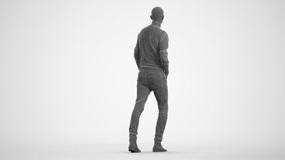 photogrammetry 3D man casual walking, realistic human model archviz FBX, wireframe front view