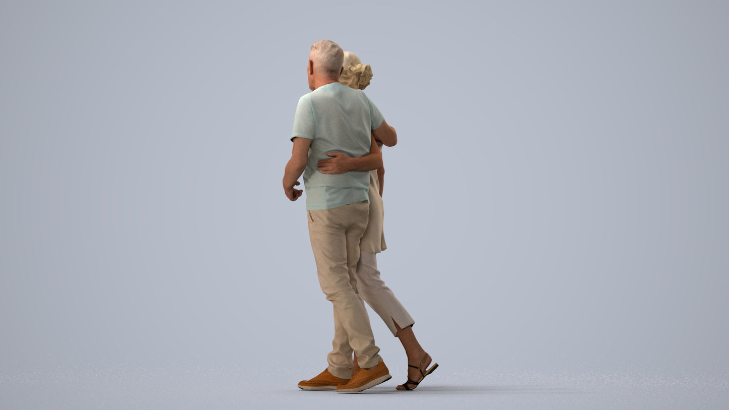 realistic 3D human senior woman casual couple, archviz people FBX OBJ for Blender, three-quarter view render