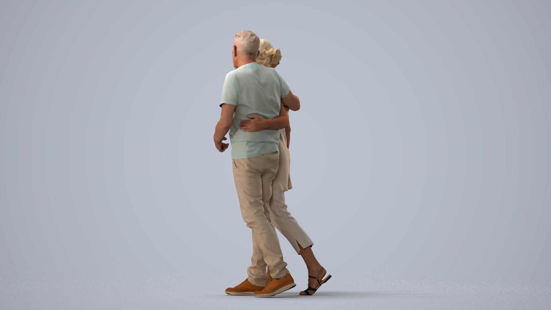 realistic 3D human senior woman casual couple, archviz people FBX OBJ for Blender, three-quarter view render