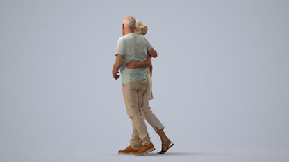 realistic 3D human senior woman casual couple, archviz people FBX OBJ for Blender, three-quarter view render
