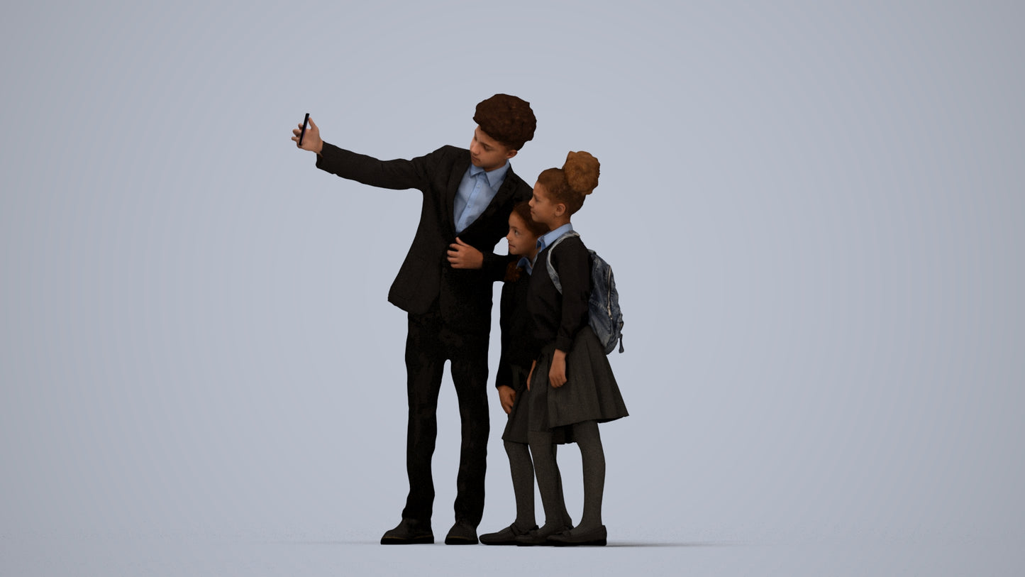 3D people model boy kids, scanned human for 3ds Max rendering, top-down view render