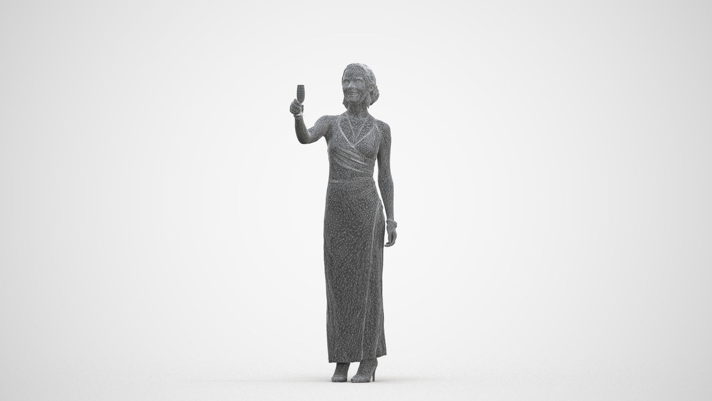 photogrammetry 3D woman formal, realistic human model archviz FBX, three-quarter front view render
