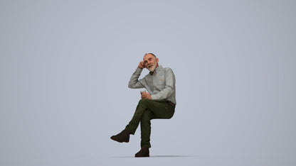 realistic 3D people senior man casual sitting, render-ready for V-Ray and Corona, FBX OBJ, top-down view render