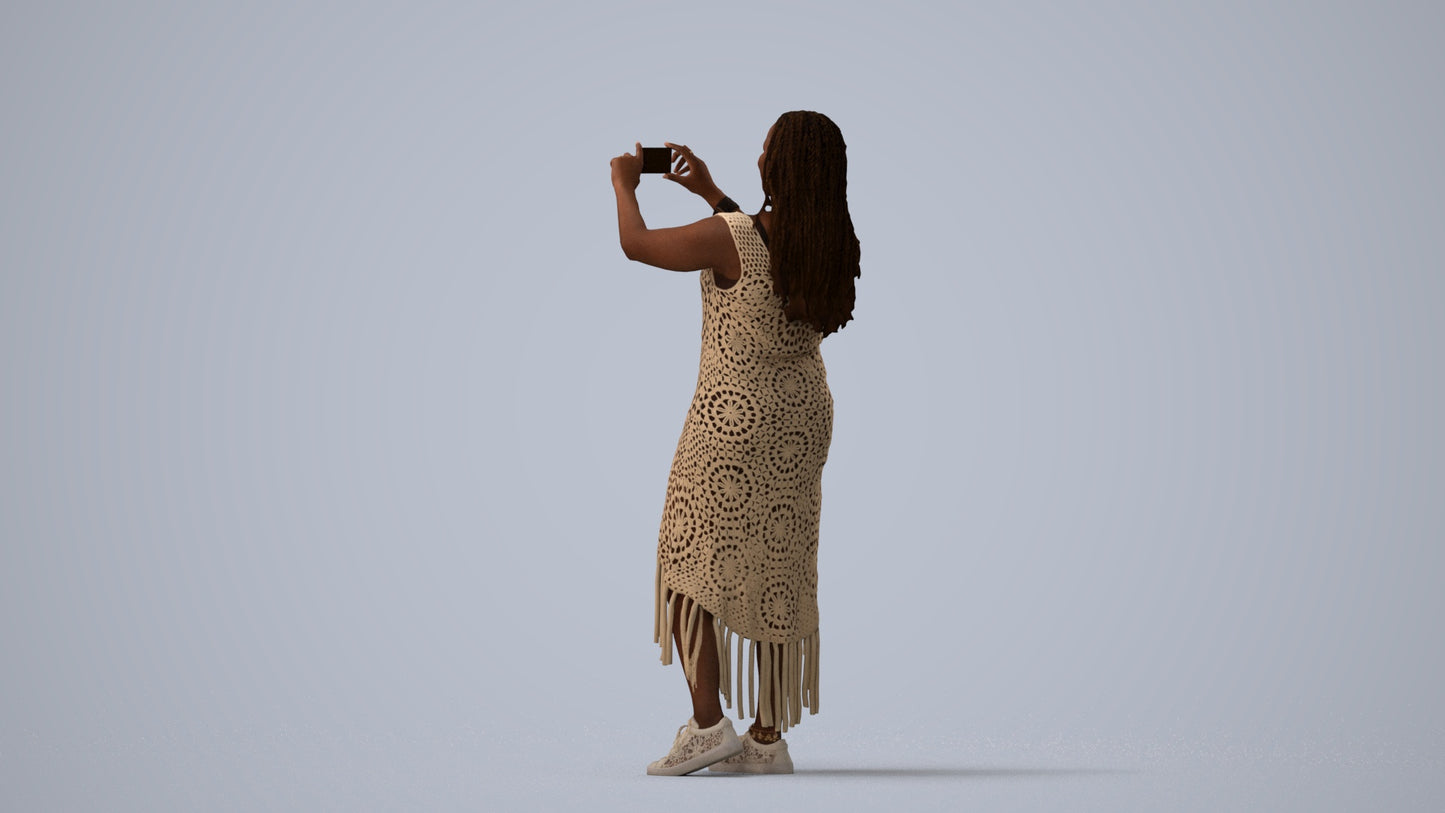 realistic 3D woman casual standing, scanned archviz people for Blender and 3ds Max, three-quarter view render