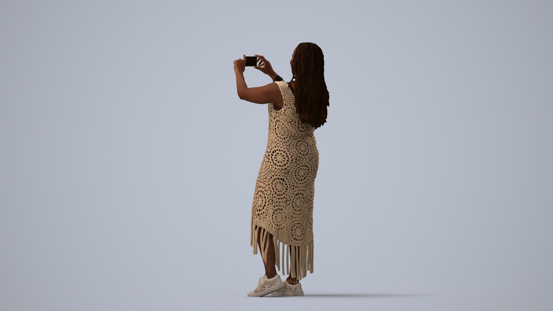 realistic 3D woman casual standing, scanned archviz people for Blender and 3ds Max, three-quarter view render
