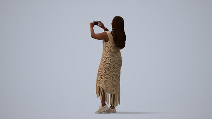realistic 3D woman casual standing, scanned archviz people for Blender and 3ds Max, three-quarter view render