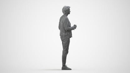 photogrammetry 3D man casual standing, realistic human model archviz FBX, wireframe side view