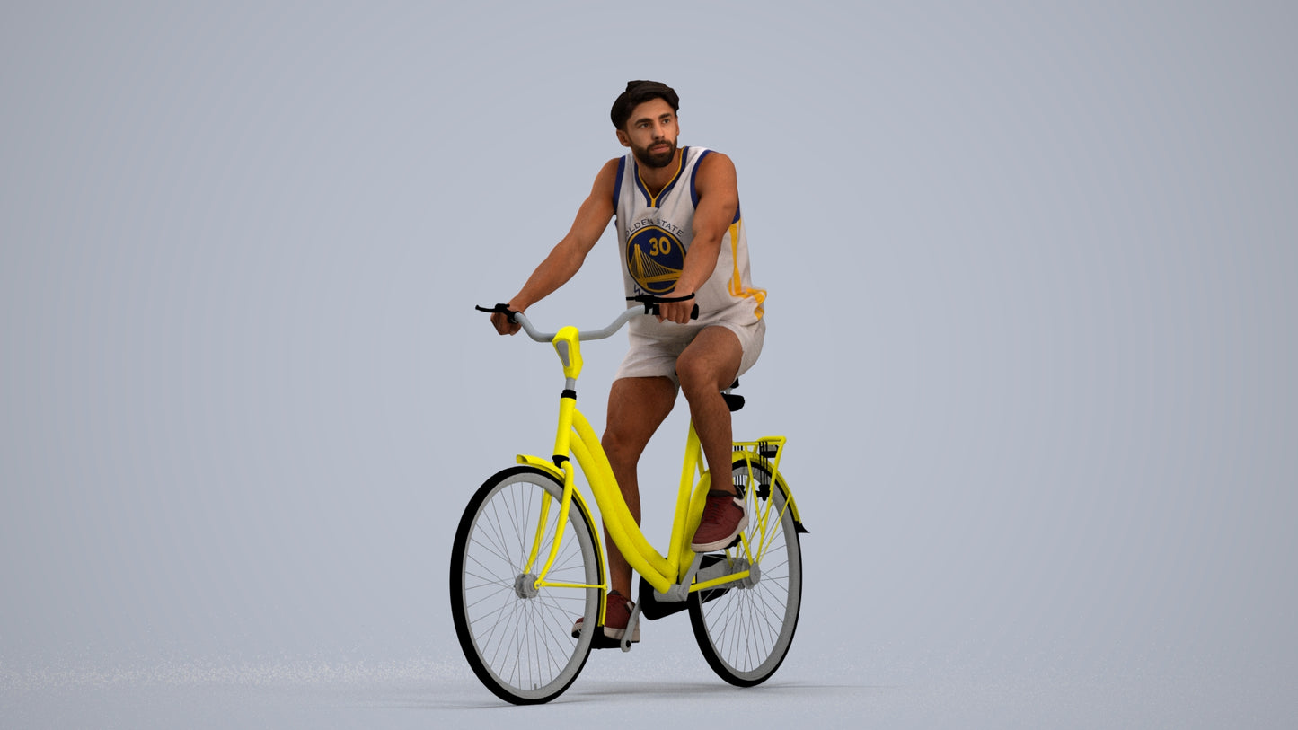 3D scanned man cycling, photorealistic archviz people for Enscape and SketchUp, standing pose render