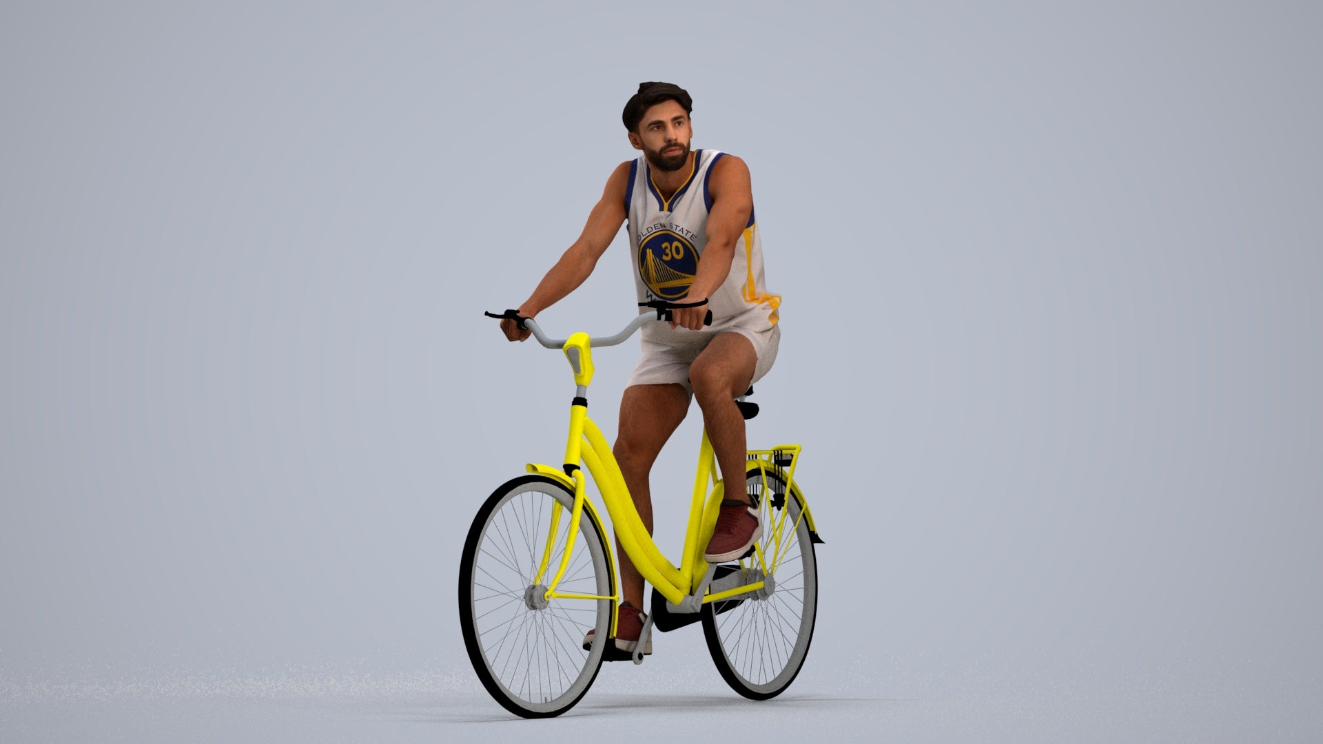 3D scanned man cycling, photorealistic archviz people for Enscape and SketchUp, standing pose render
